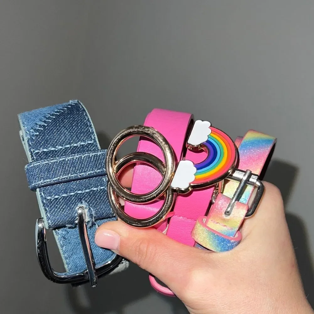 Stylish Kids Belts Set - Pink and Rainbow